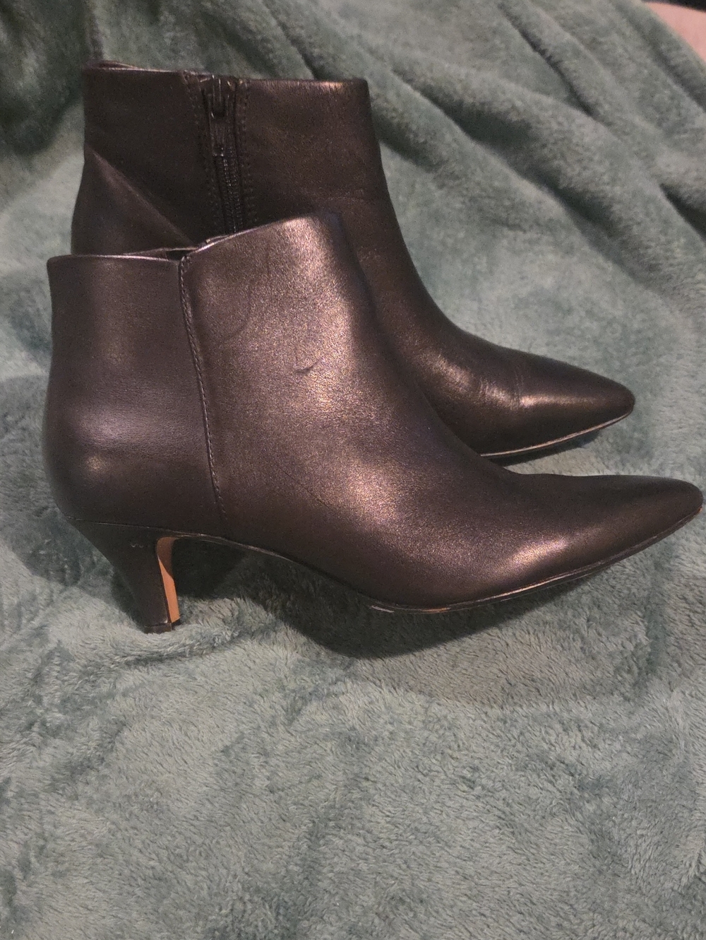 Clarks Black Pointed Leather Ankle Booties